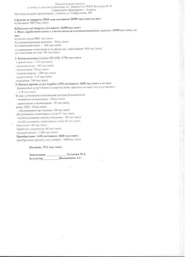 Отчет о доходах и расходах за 1кв 2018г